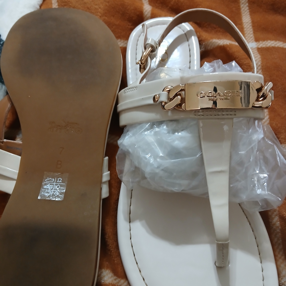 Coach Women's Gold and Cream Sandals
